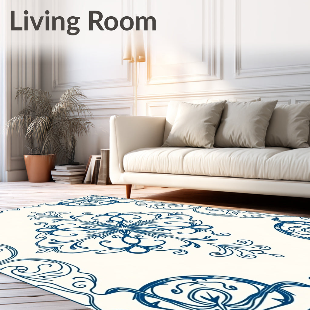 Blue Scrollwork Medallion Pattern Rug