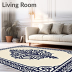 Dark Blue Traditional Floral Damask Rug