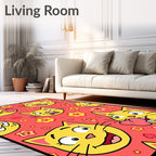 Whimsical Yellow Cat Floral Pattern Design Rug