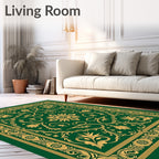 Green Gold Royal Floral Scrollwork Rug