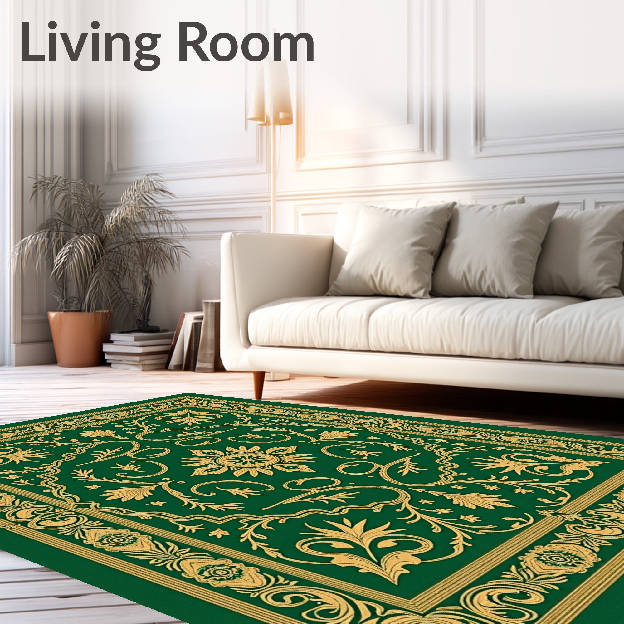 Green Gold Royal Floral Scrollwork Rug
