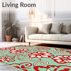 Vibrant Red Floral Swirl Pattern Rug