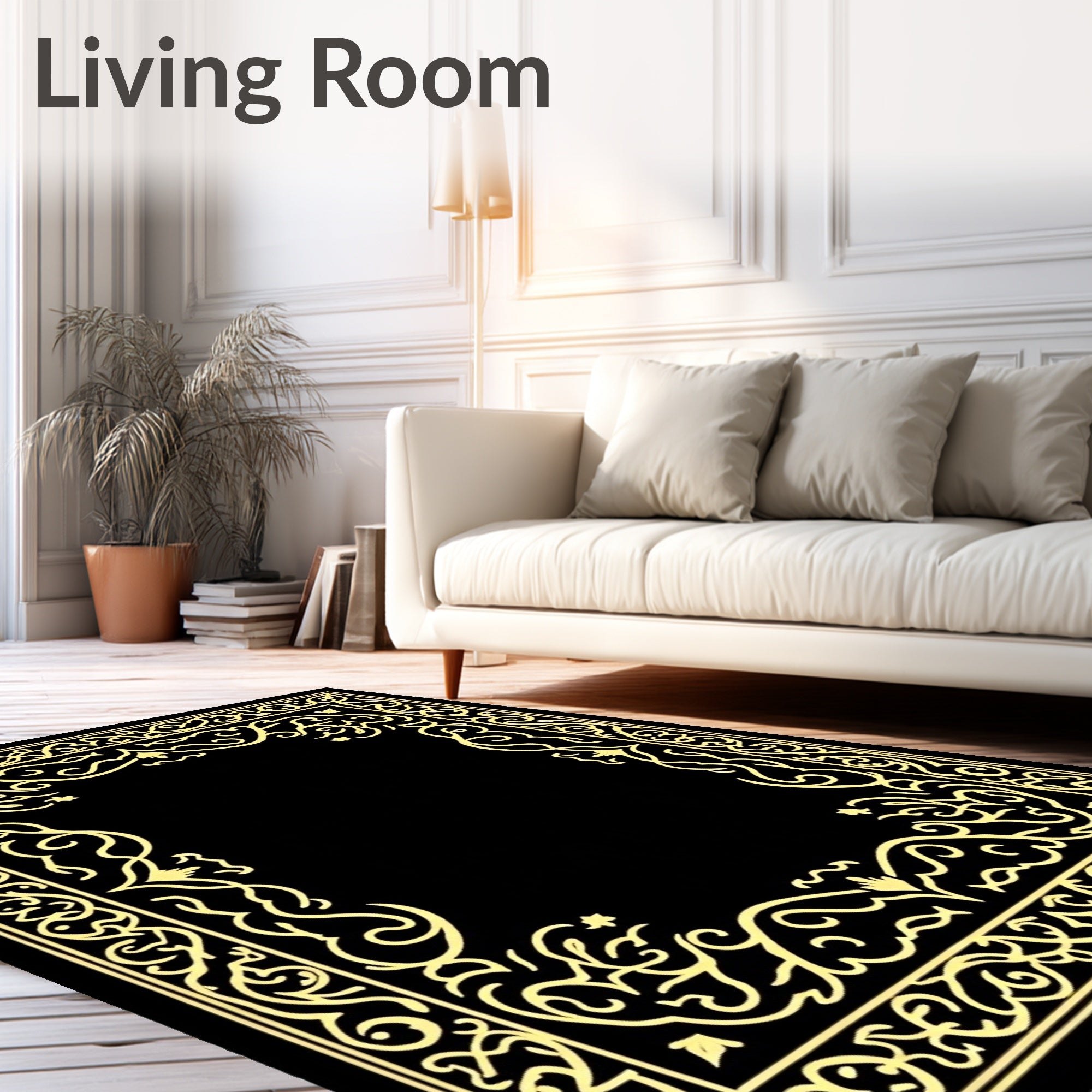Elaborate Golden Scroll Border Rug