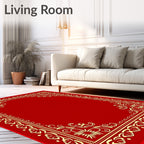 Red Gold Ornate Floral Border Rug