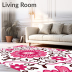 Bold Floral Pink White Medallion Design Rug