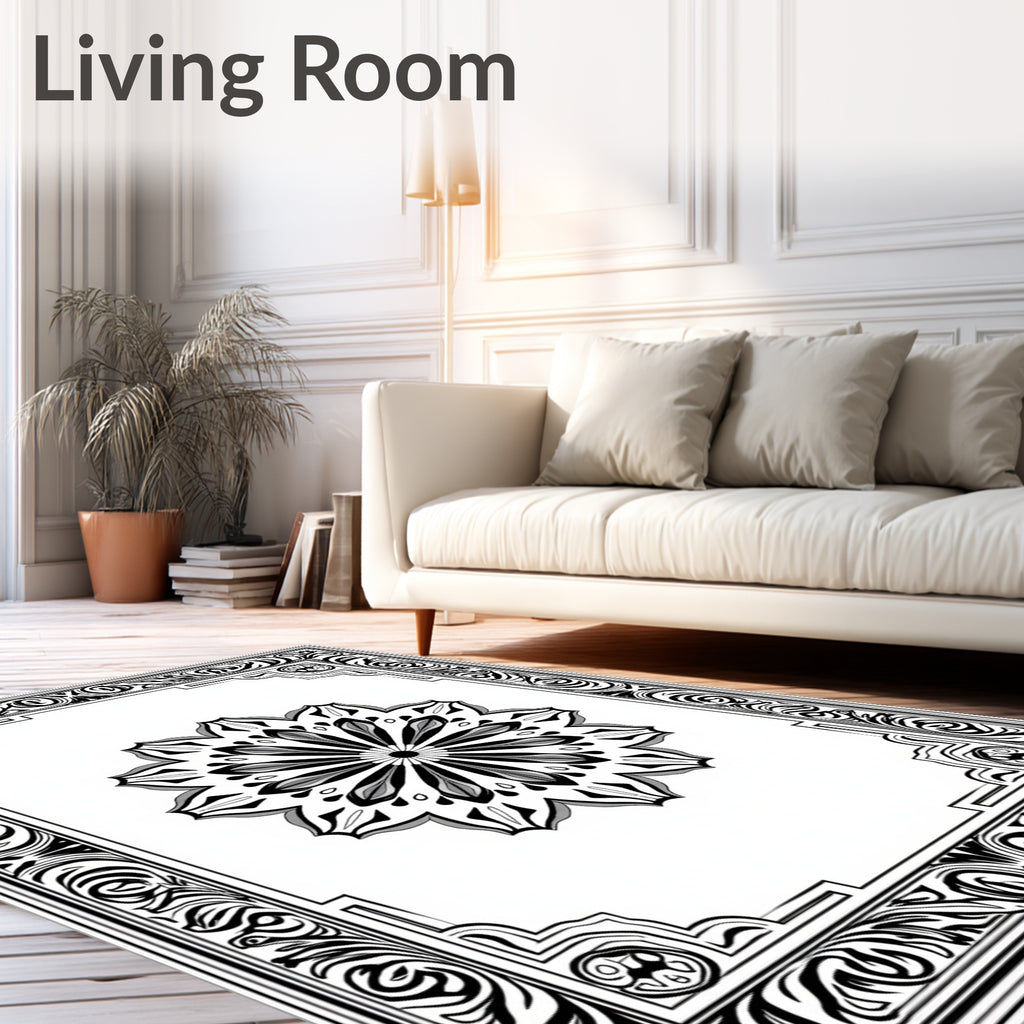 Elegant Black and White Mandala Rug
