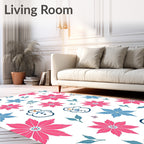 Pink Blue Snowman Poinsettia Floral Rug