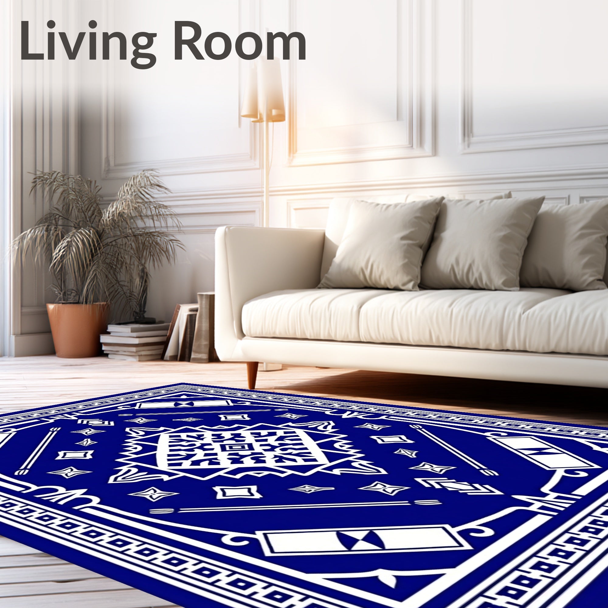 Bold Blue White Geometric Pattern Rug