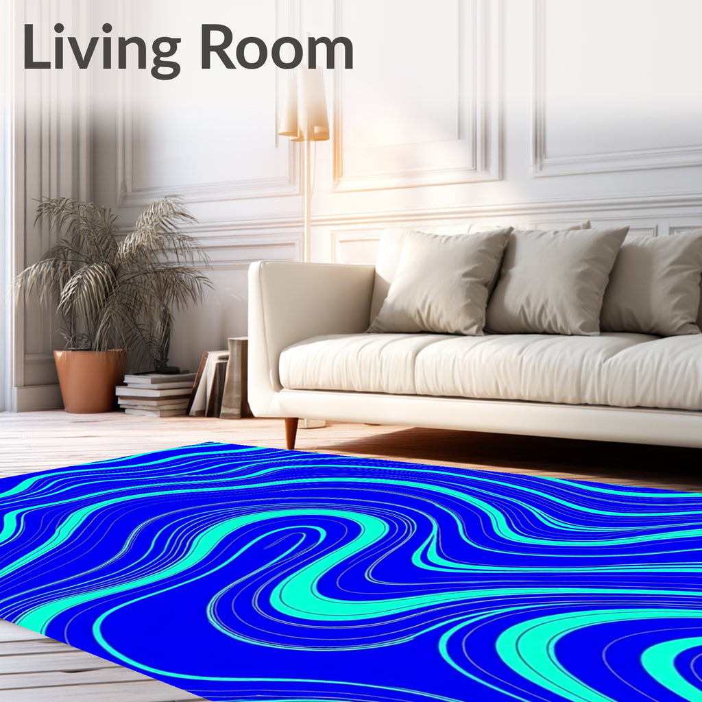 Bold Blue Aqua Wavy Lines Design Rug
