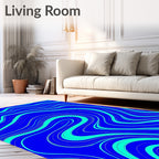 Bold Blue Aqua Wavy Lines Design Rug