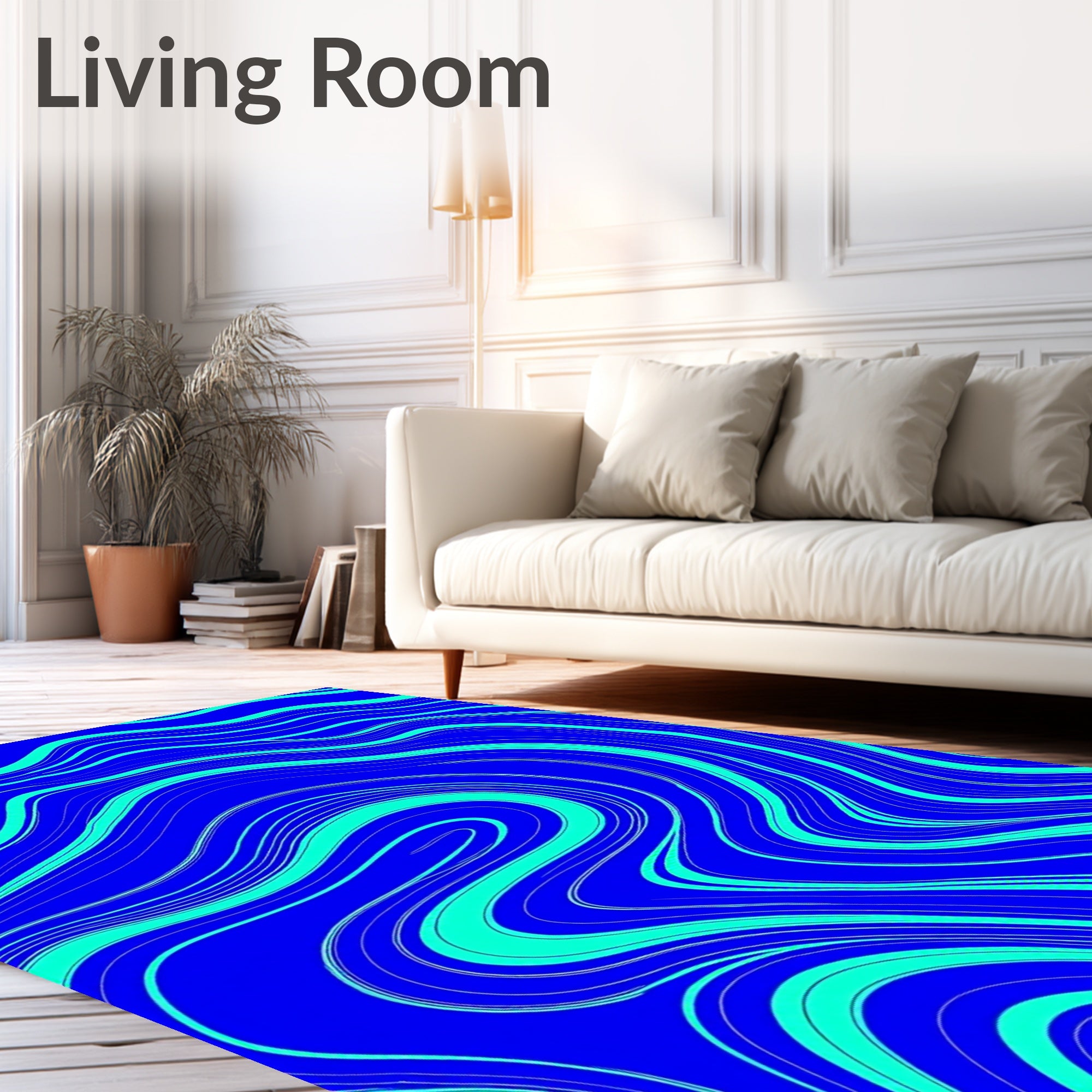 Bold Blue Aqua Wavy Lines Design Rug