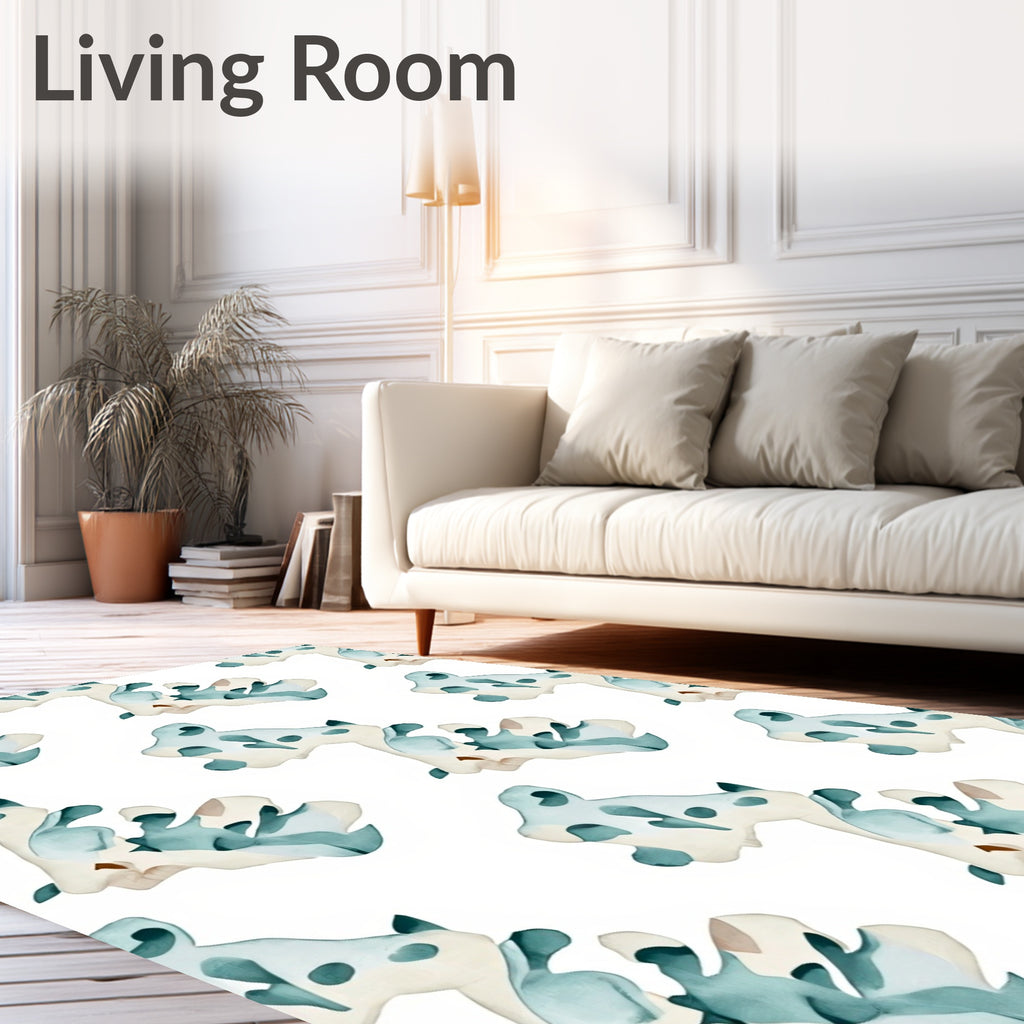Soft Teal Abstract Organic Pattern Rug