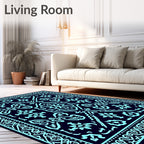 Aqua Floral Symmetrical Pattern Rug