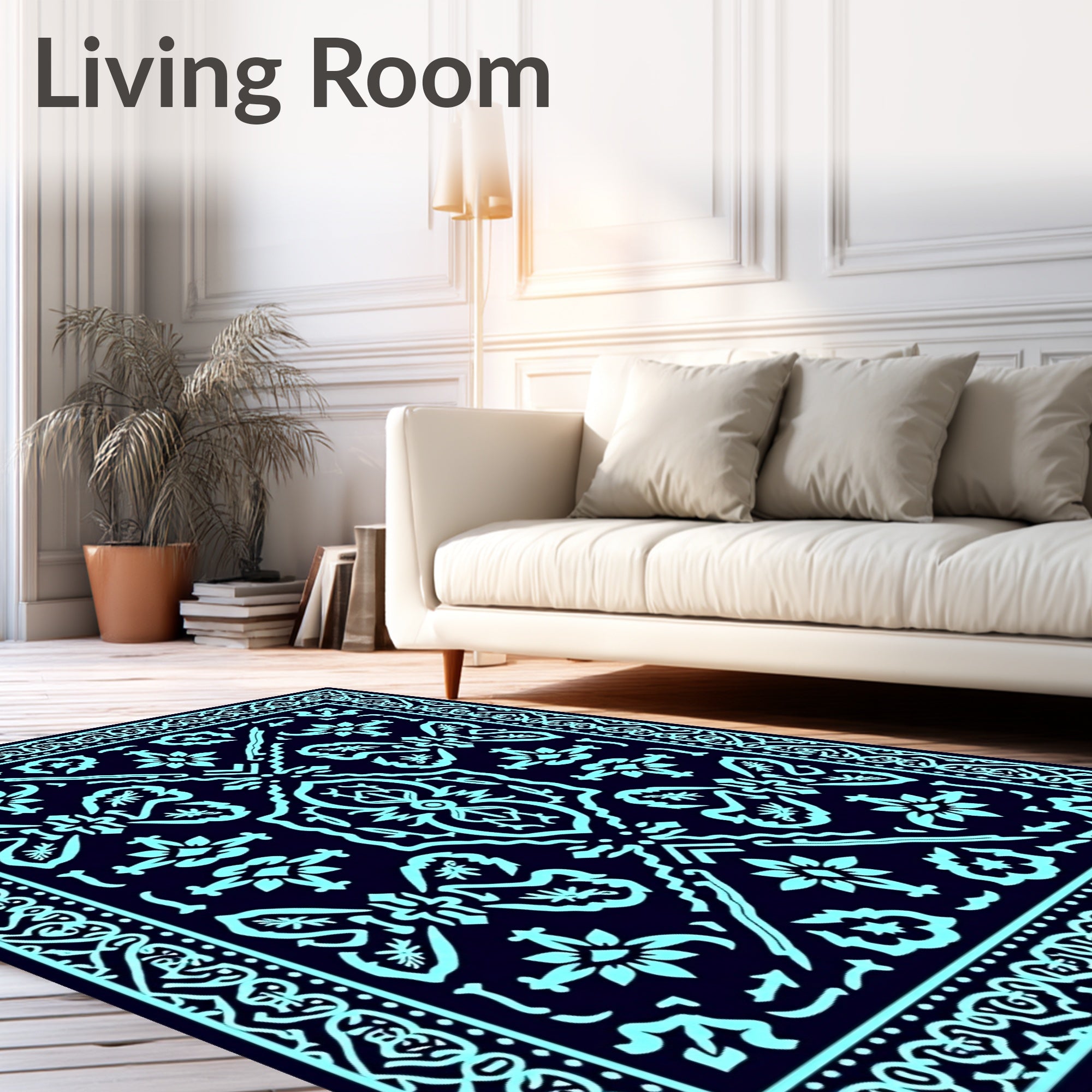 Aqua Floral Symmetrical Pattern Rug