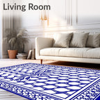 Blue And White Floral Lattice Pattern Rug