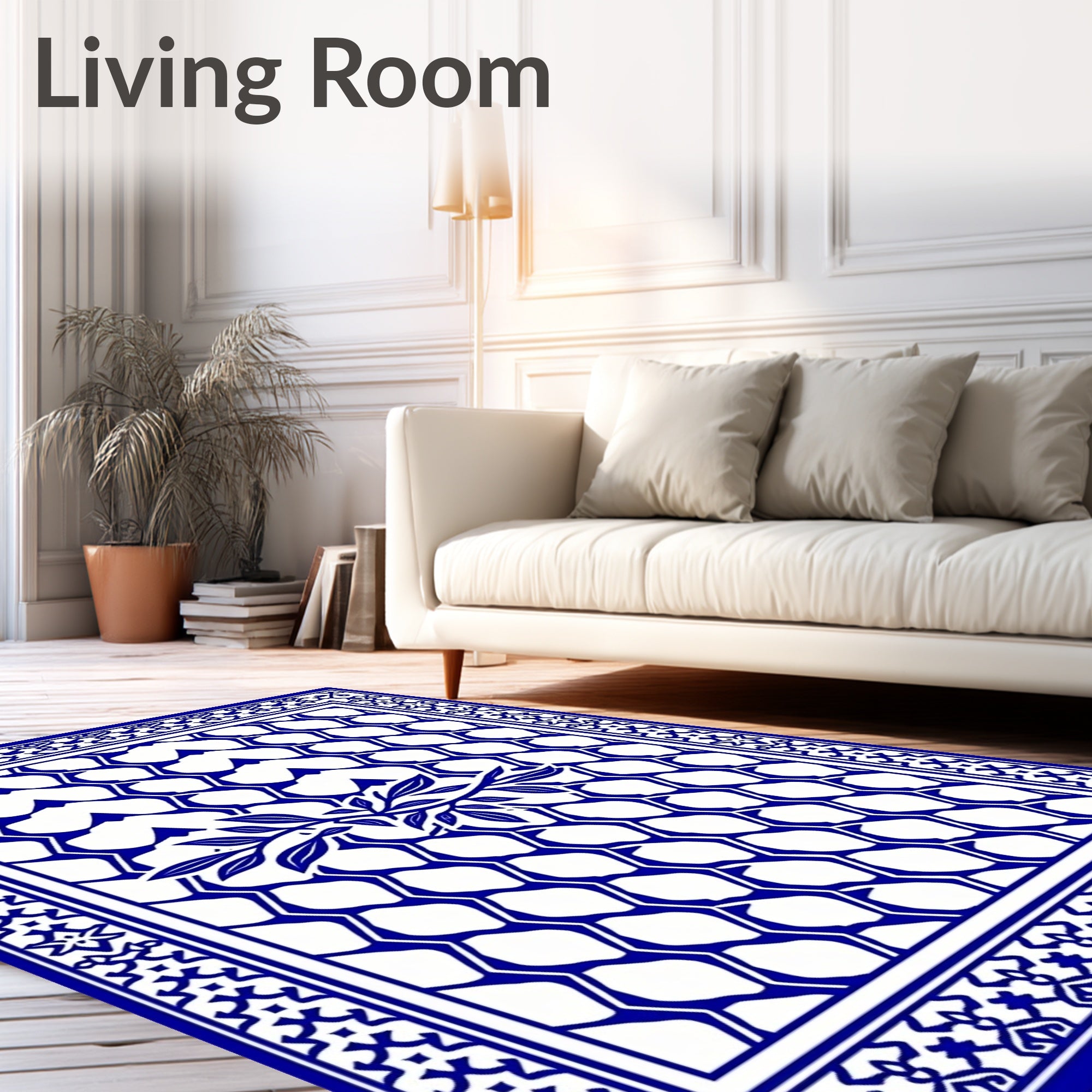 Blue And White Floral Lattice Pattern Rug