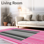 Bold Pink Black Barcode Stripe Rug