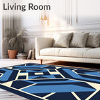 Modern Blue Cream Geometric Art Rug