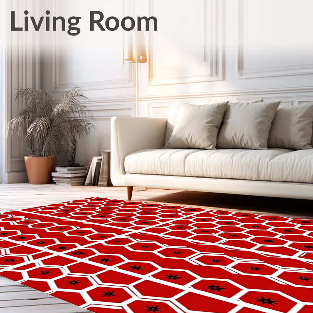 Red Hexagonal Star Pattern Rug