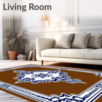 Brown With Blue Ornate Floral Design Rug