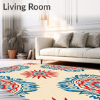 Red Blue Ornamental Mandala Pattern Rug