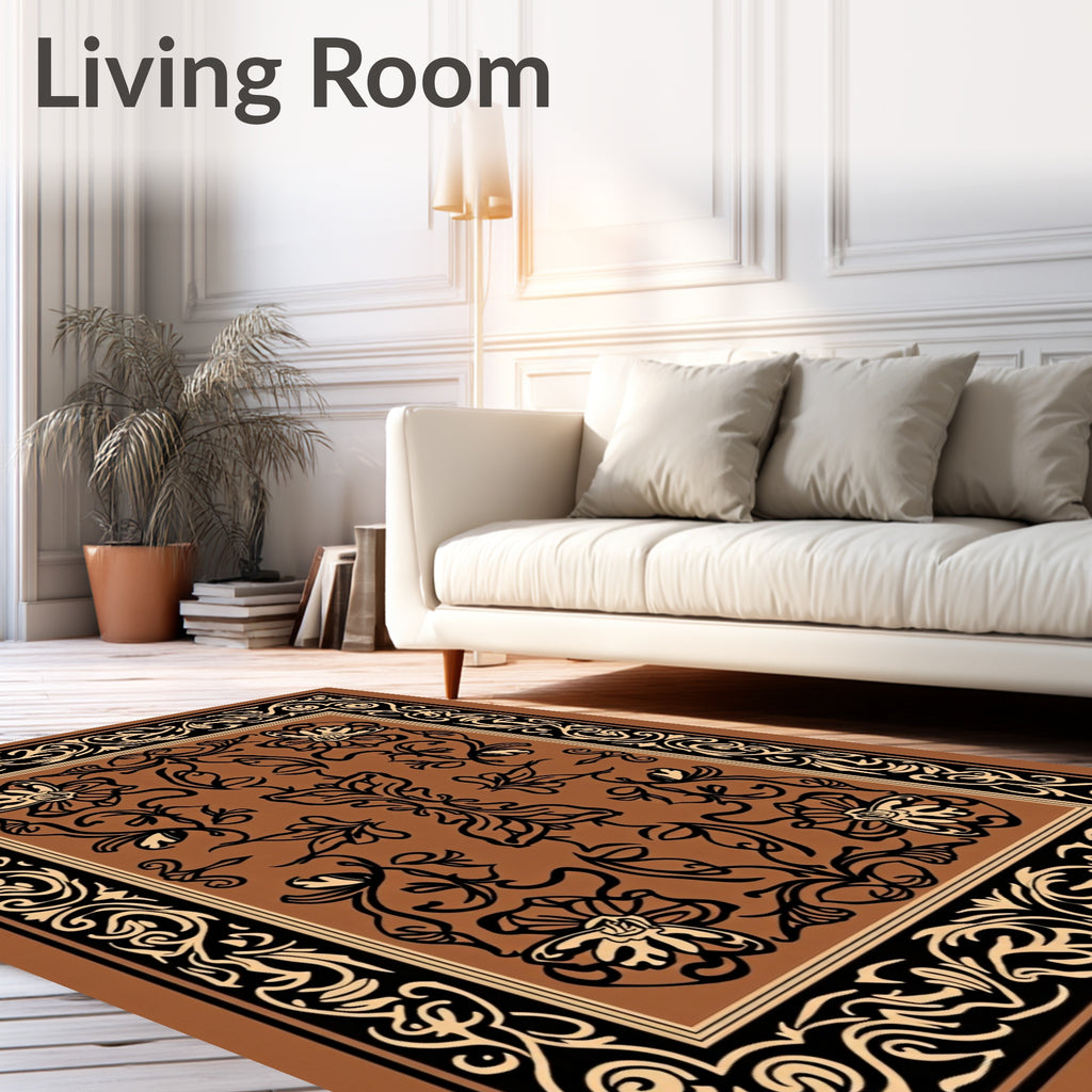 Elegant Floral Scroll Pattern Rug