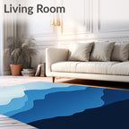 Abstract Blue Layered Mountainscape Pattern Rug