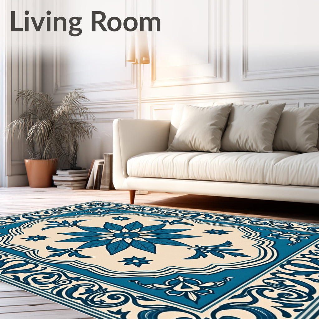 Classic Blue Floral Medallion Design Rug