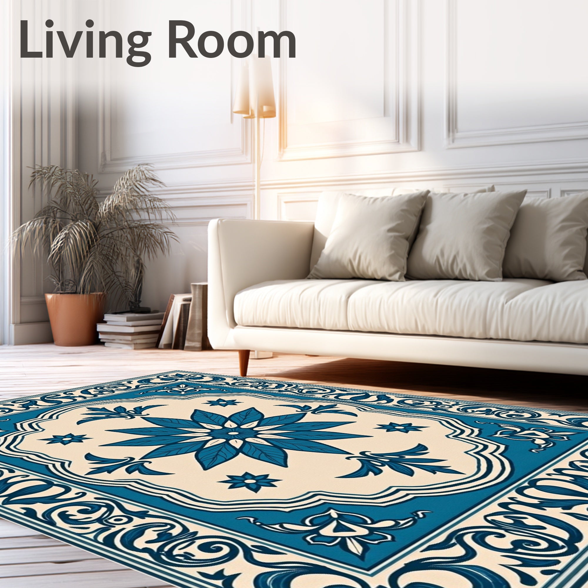 Classic Blue Floral Medallion Design Rug