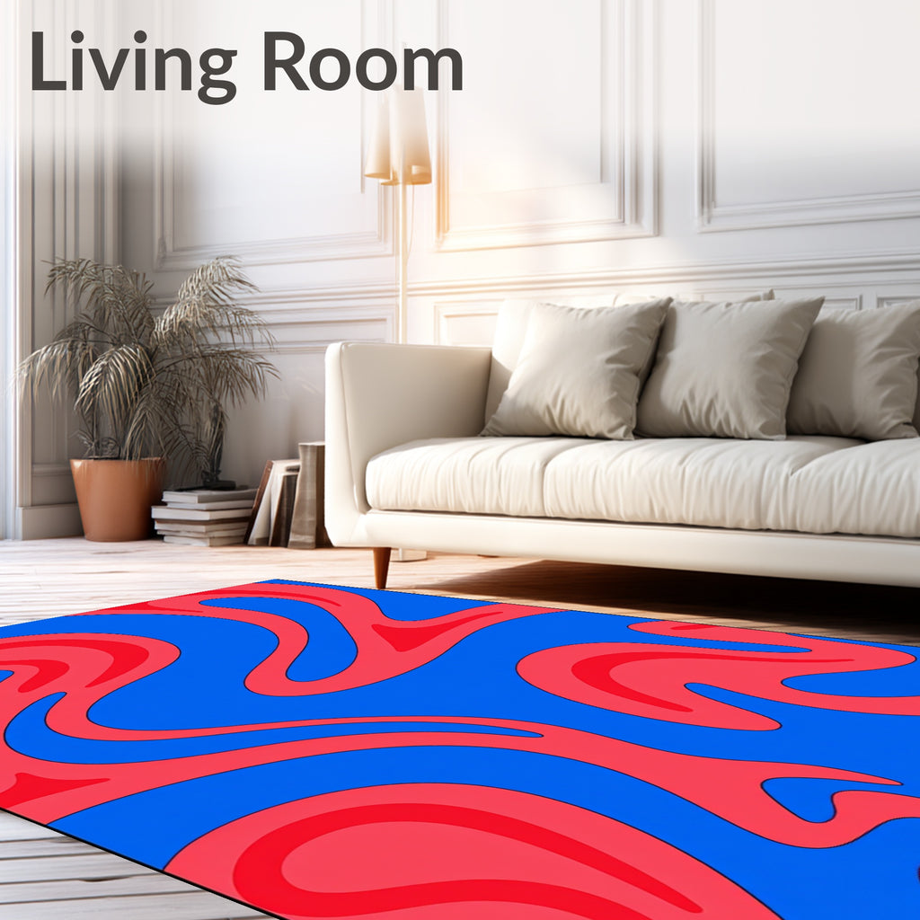 Groovy Blue Red Swirl Pattern Rug