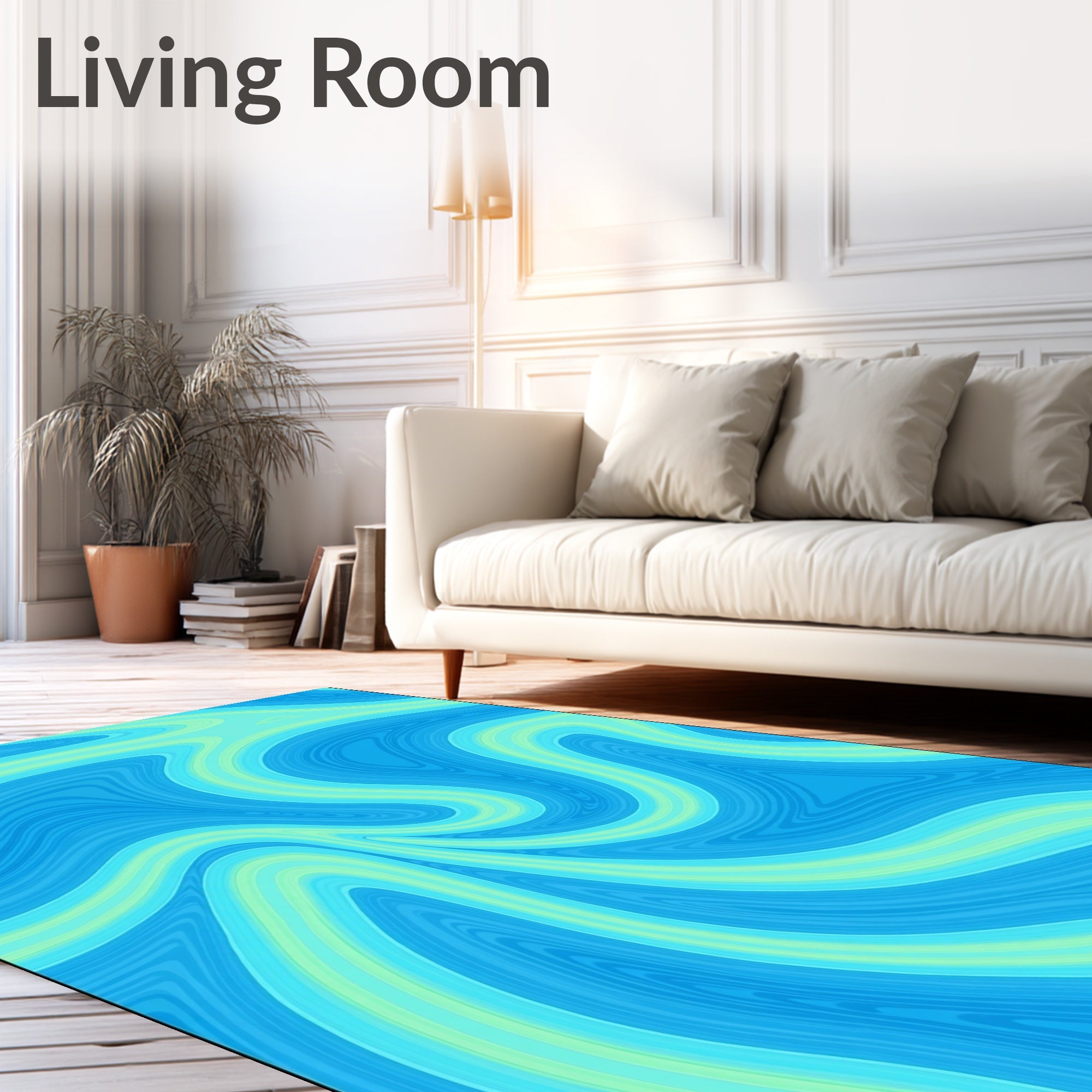 Abstract Flowing Aqua And Blue Swirls Rug