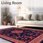 Vibrant Red Navy Floral Scroll Rug
