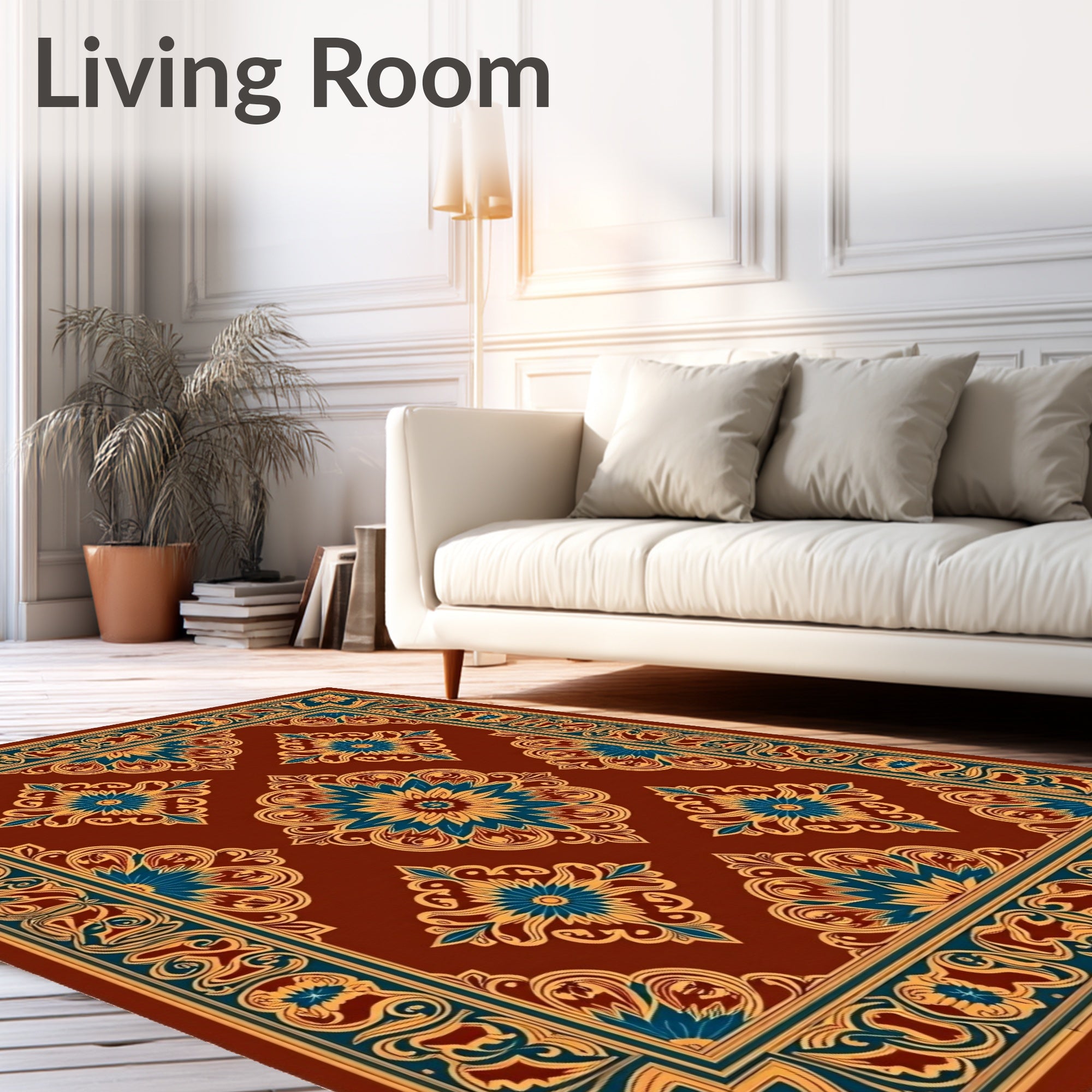 Rich Burgundy And Blue Floral Pattern Rug