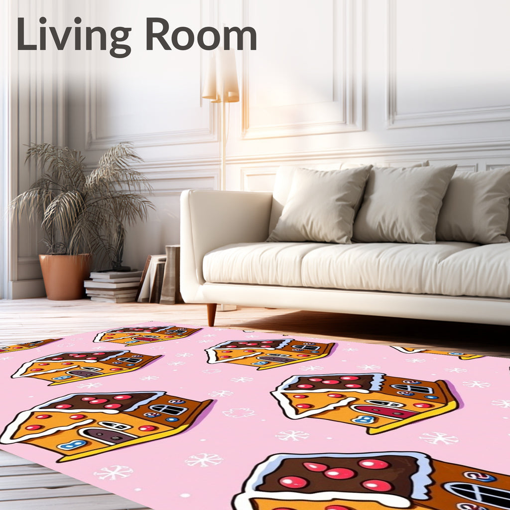 Whimsical Gingerbread House Snowflakes Rug