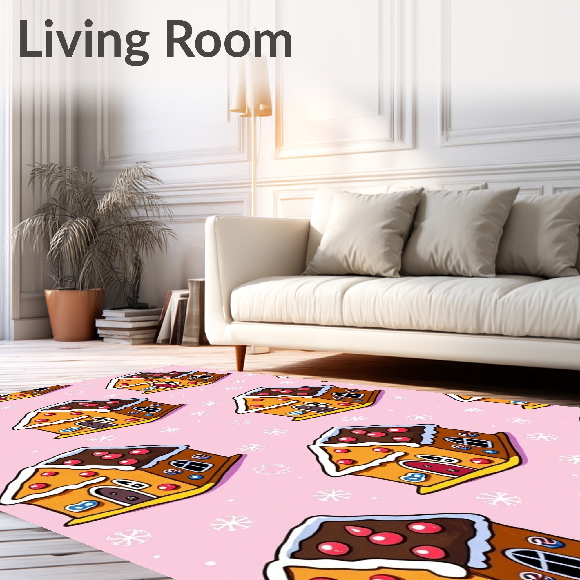 Whimsical Gingerbread House Snowflakes Rug