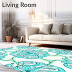 Turquoise Swirl Floral Pattern Design Rug