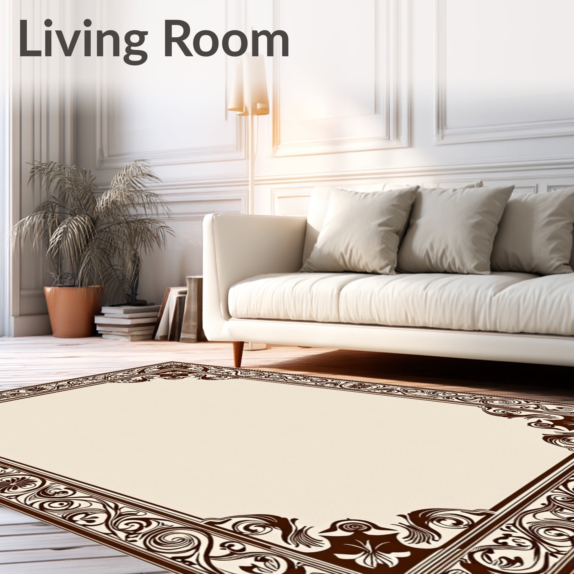 Elegant Floral Vine Scrollwork Pattern Rug