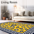 Geometric Motif Yellow Navy Area Rug