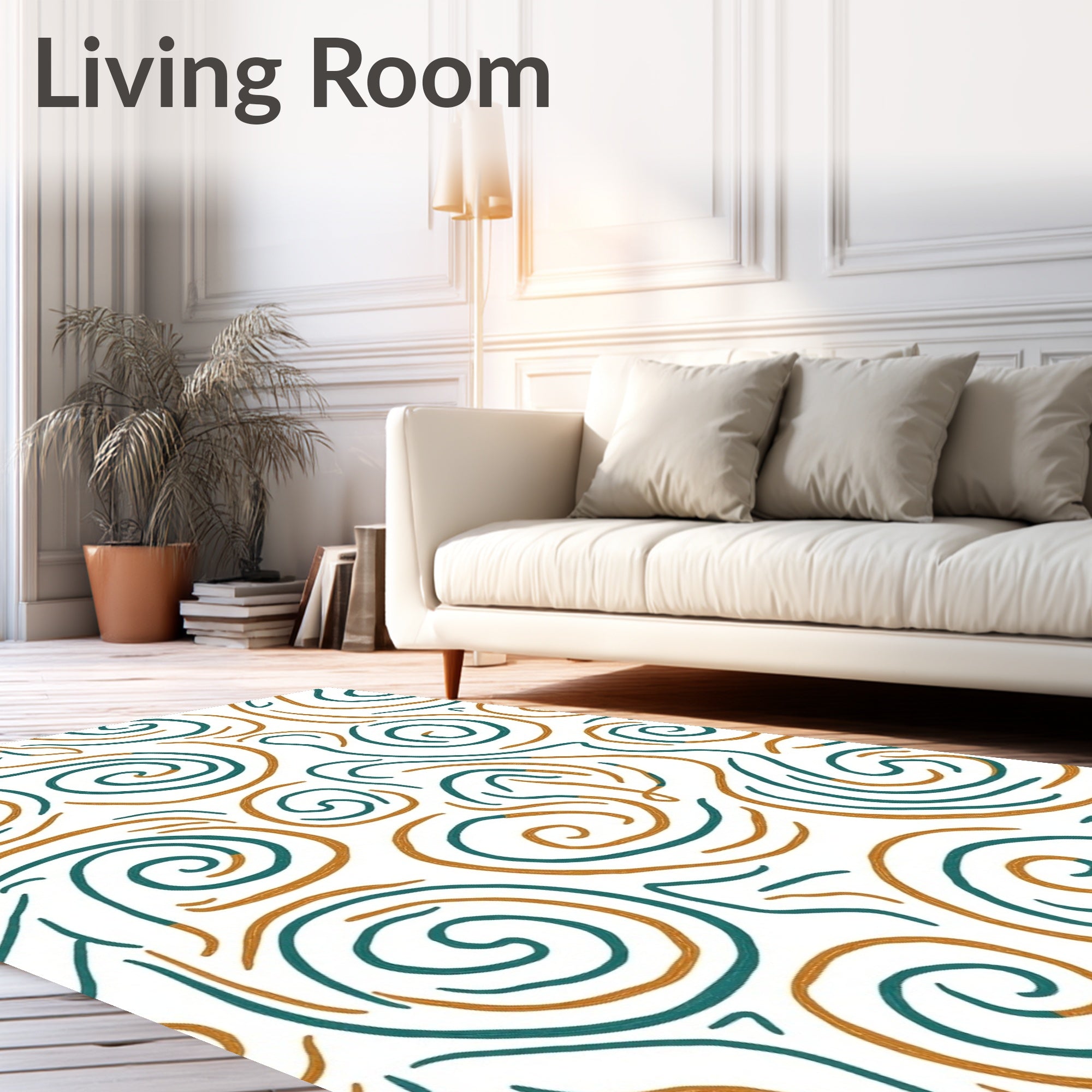 Teal Gold Abstract Swirls Rug