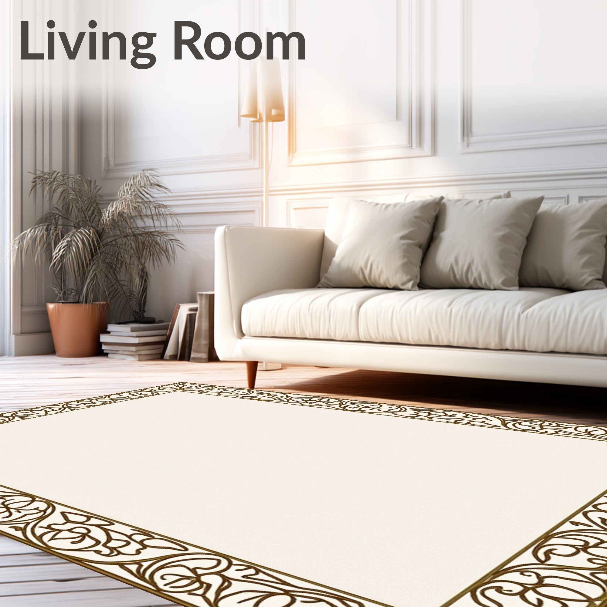Elegant Floral Scroll Border Design Rug