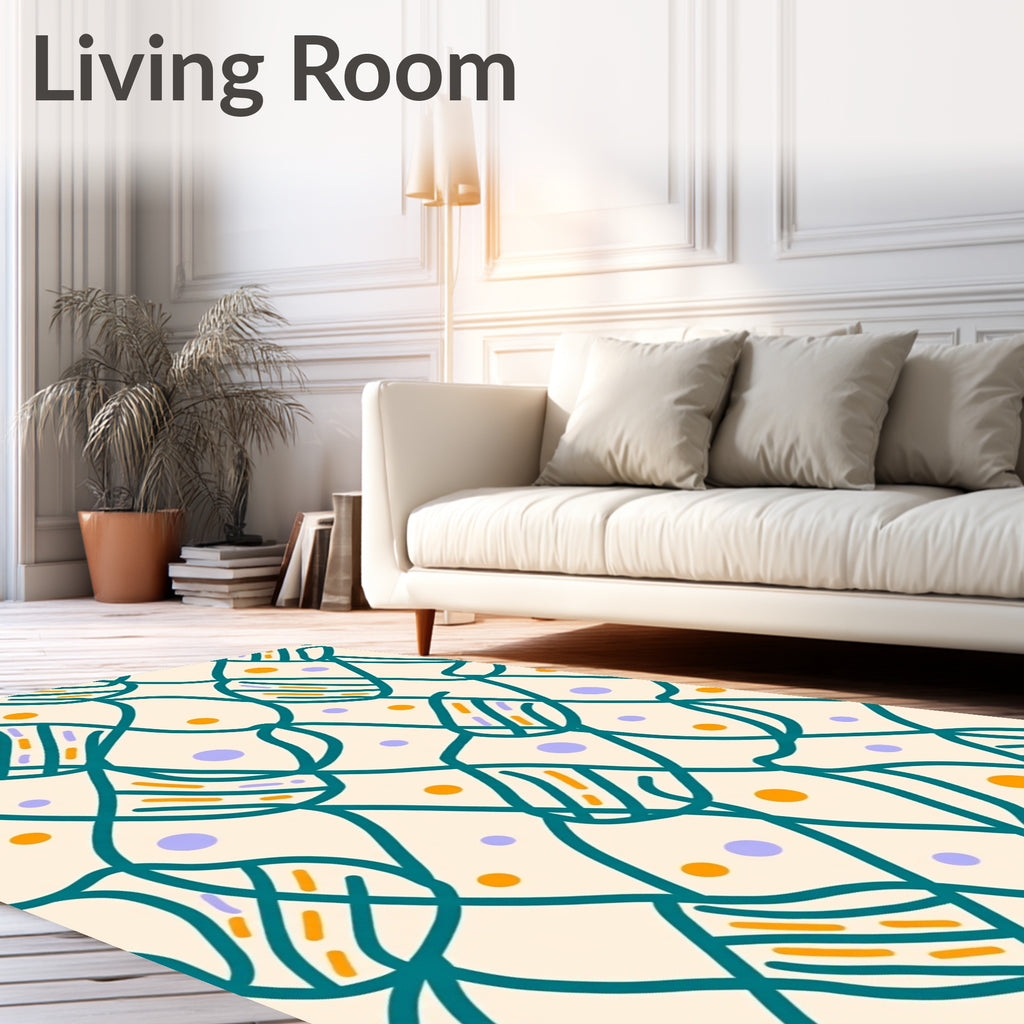 Teal Wavy Geometric Dot Pattern Rug