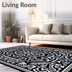 Classic Black White Intricate Ornate Rug