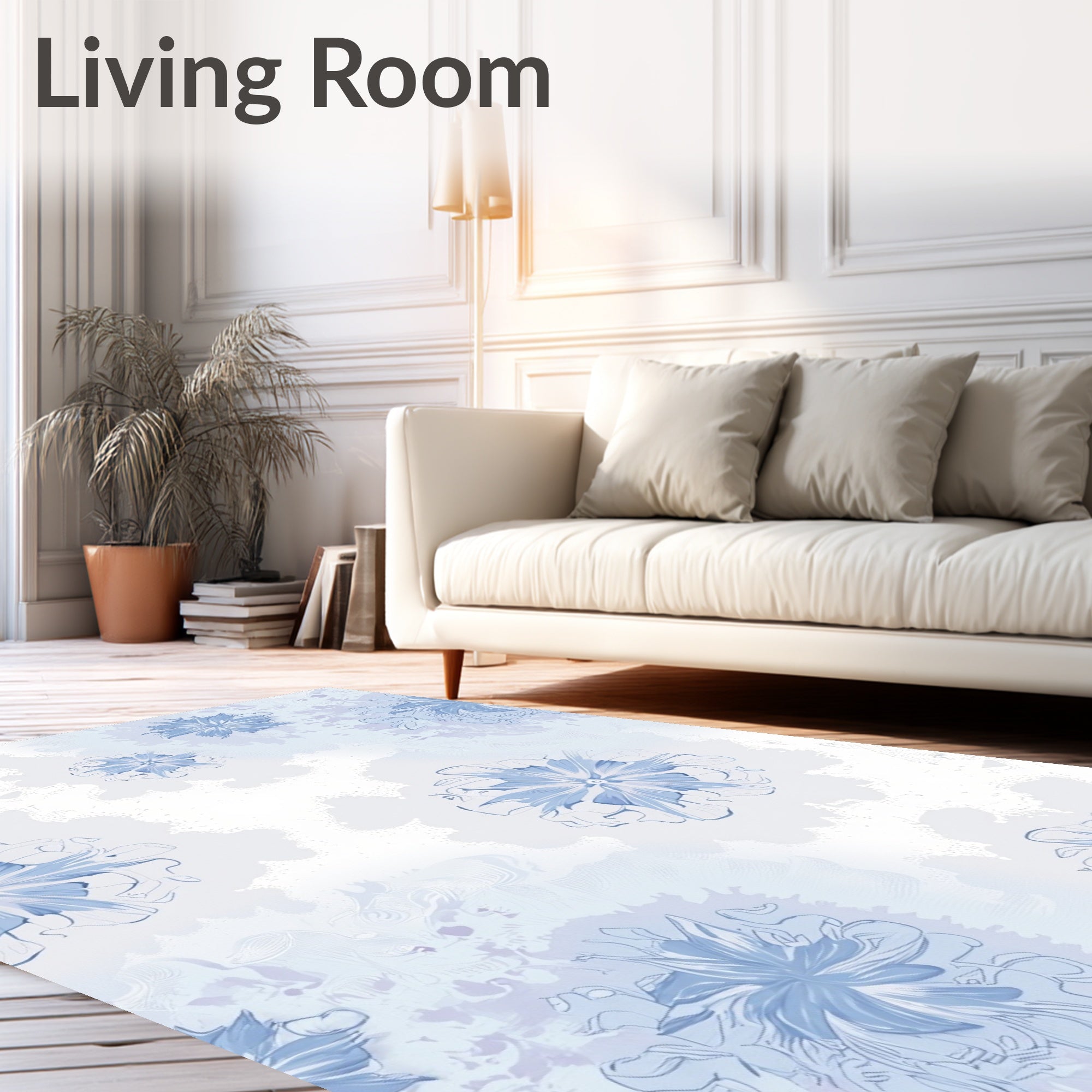 Light Blue Floral Abstract Pattern Rug