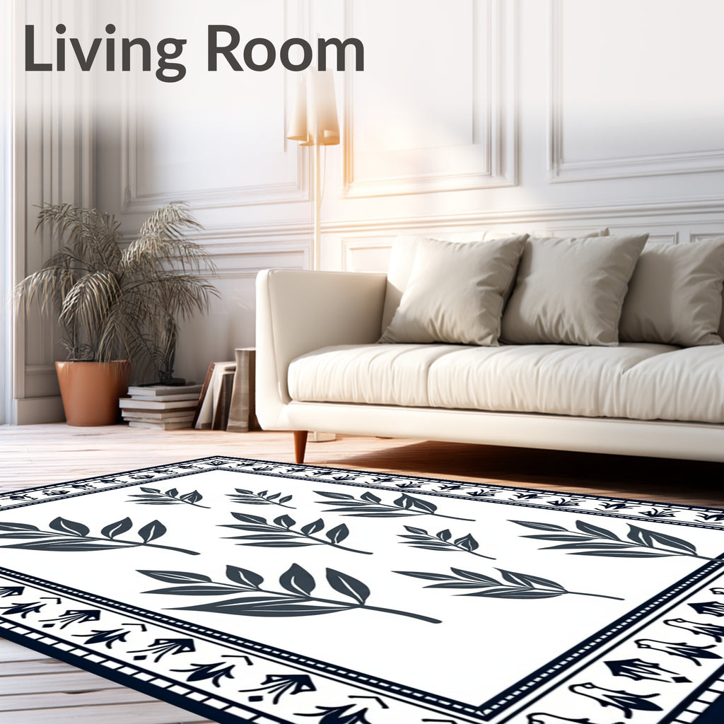 Dark Leaf Branch Patterned Statement Rug