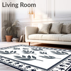 Dark Leaf Branch Patterned Statement Rug