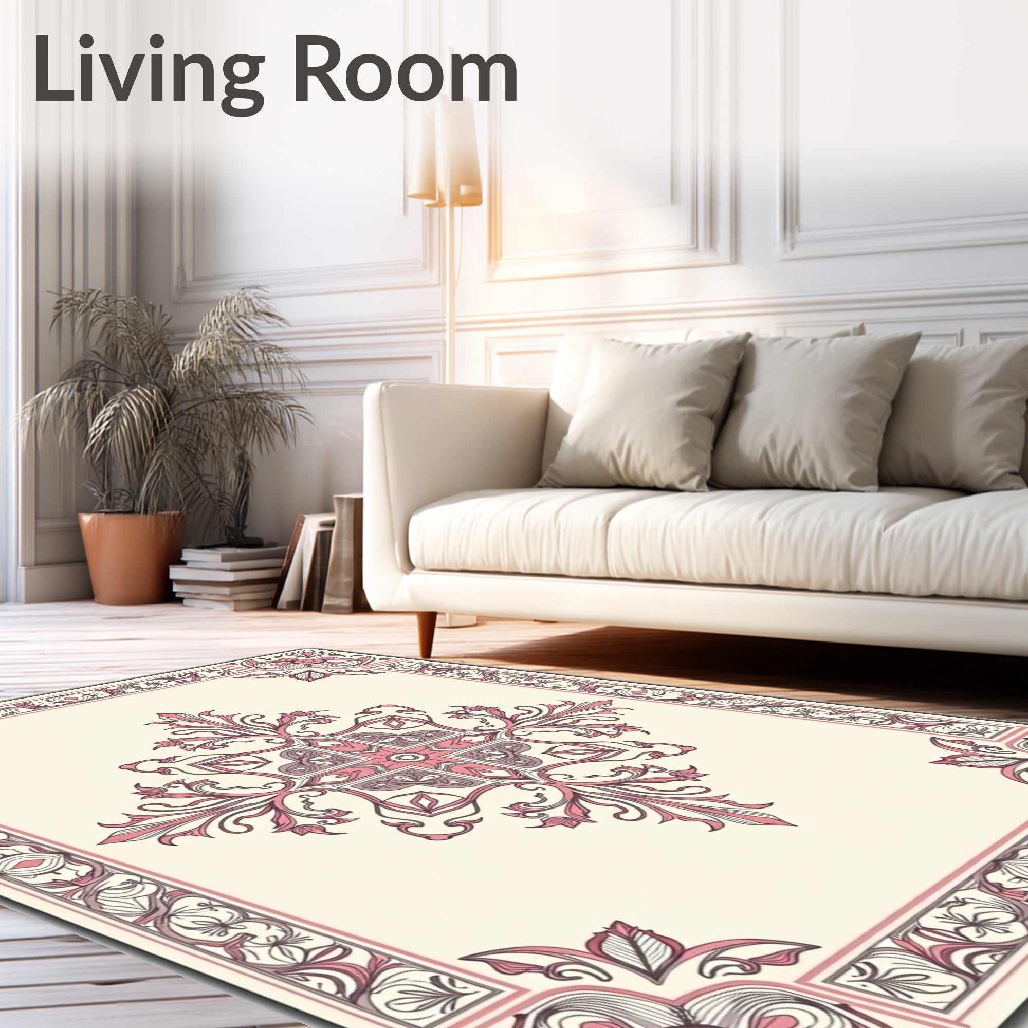 Elegant Floral Scroll Medallion Design Rug