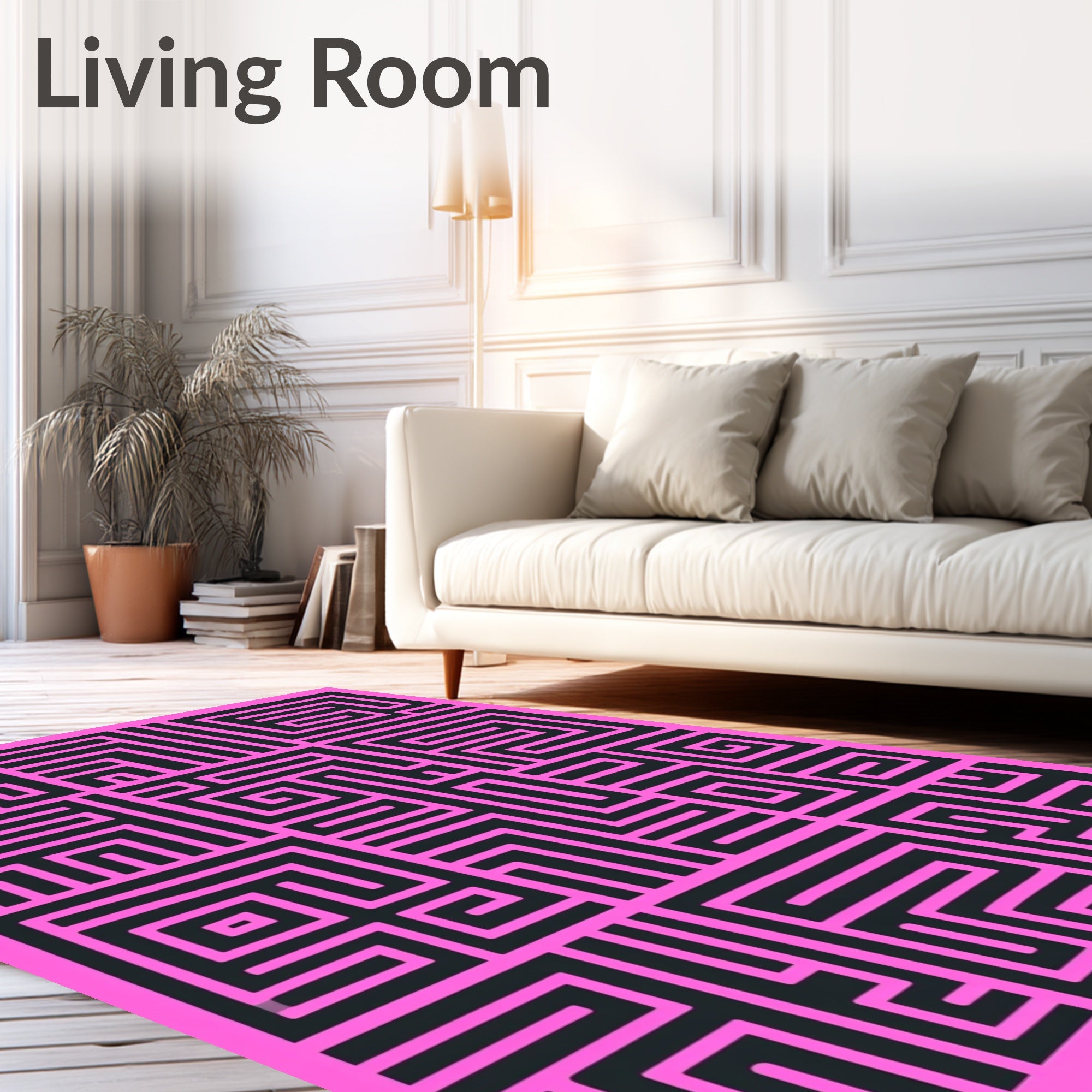 Contrasting Pink Black Maze Pattern Rug