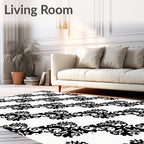 Black White Historic Damask Pattern Rug