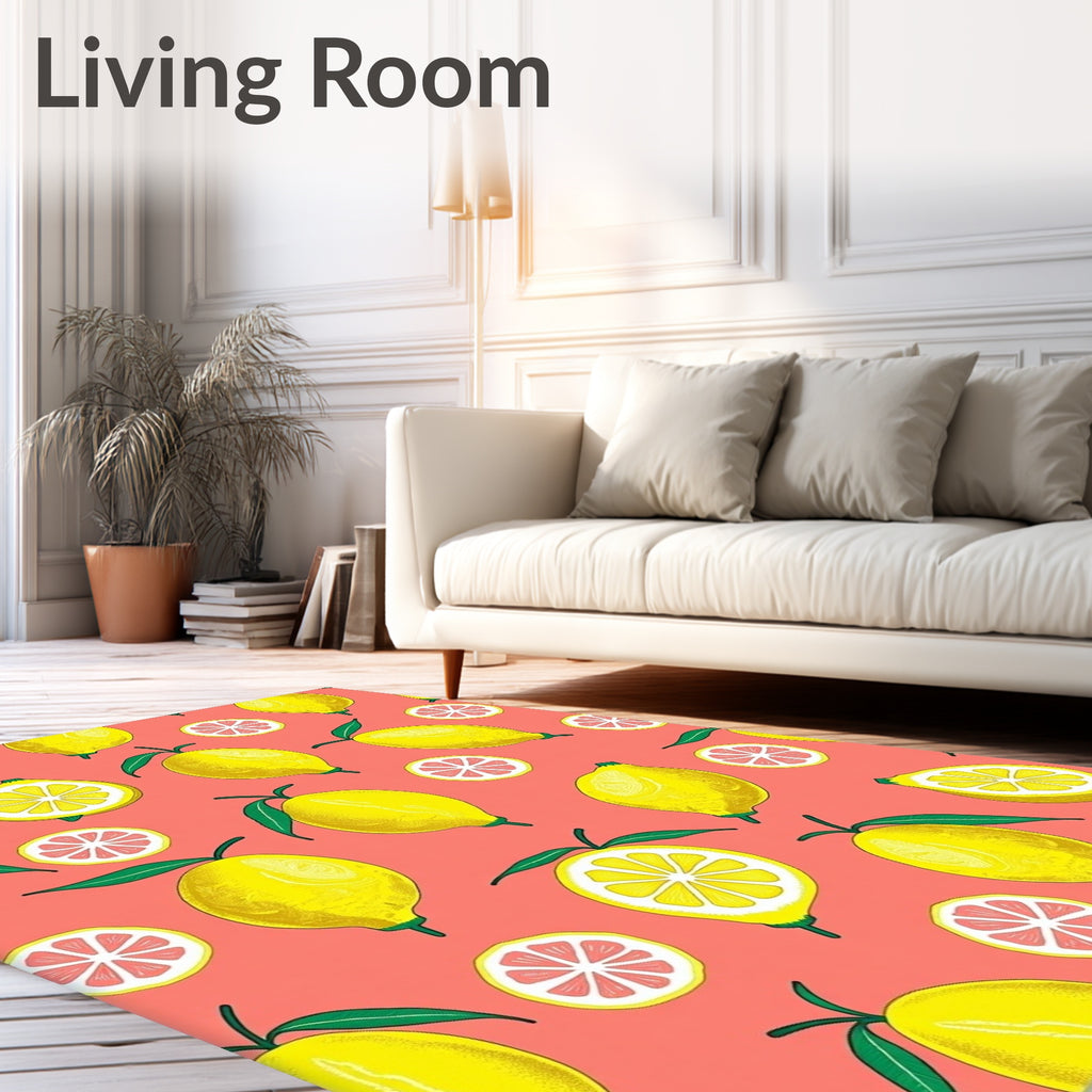Drawn Yellow Lemon Pattern Design Rug