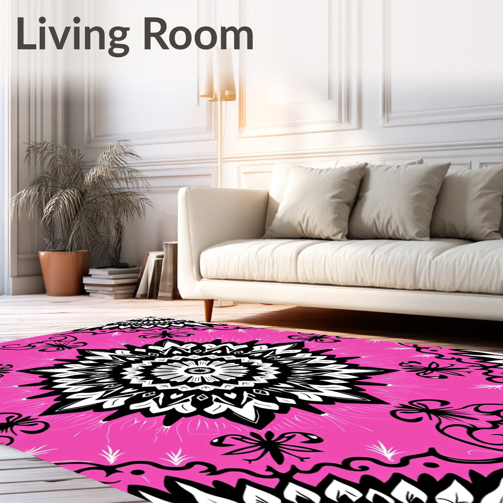 Striking Black White Mandala Pattern Rug